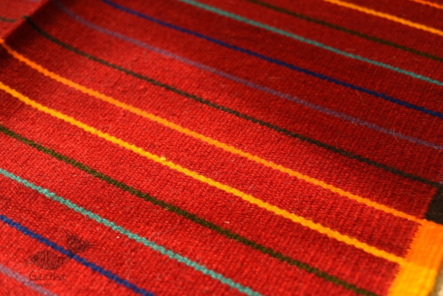 hand woven woolen durrie - Dark Red Striped