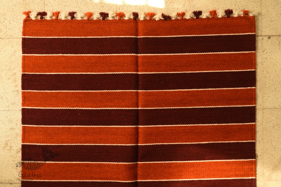 hand woven woolen durri - Horizontal Stripes