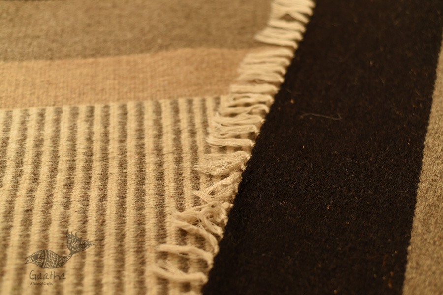 hand woven woolen durrie Light Grey Stripes