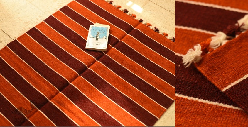 hand woven woolen durri - Horizontal Stripes