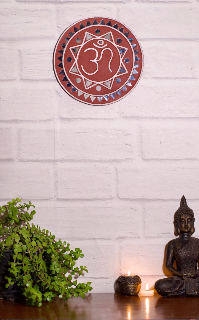 Shop Kutch Lippan Mud Work Om symbol - Terracotta