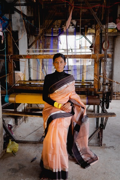 shop Maheshwari Handloom Cotton Silk Saree - peach color