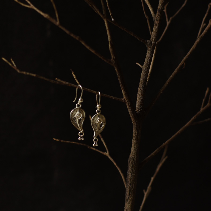 Shop Handcrafted Filigree Silver Earring - Paan Shape 
