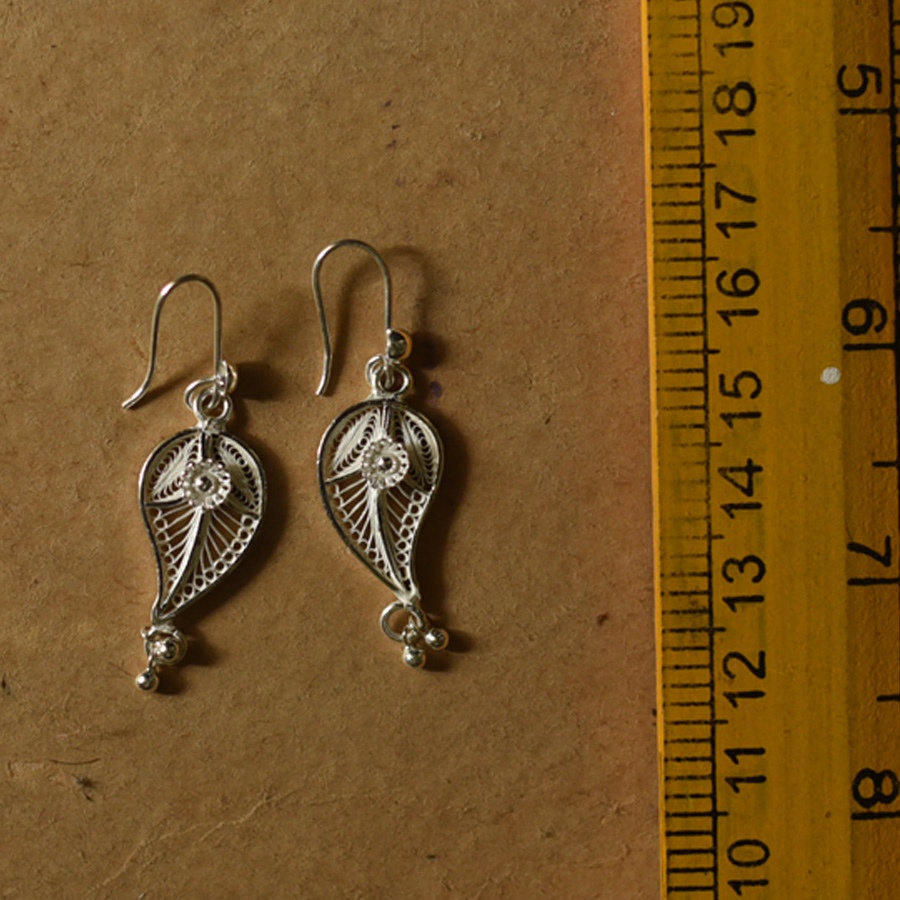Shop Handcrafted Filigree Silver Earring - Paan Shape 