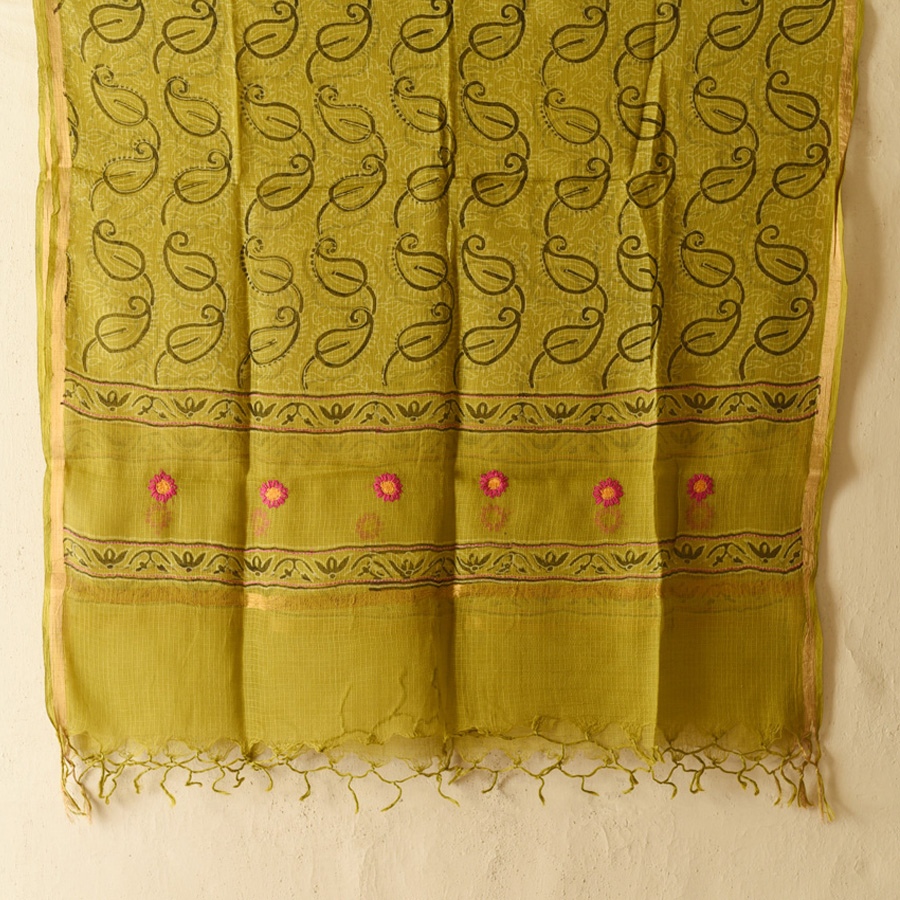 shop Block Printed Kota Cotton | Kota Doria Dupatta - Options - Yellow, Indigo, Green