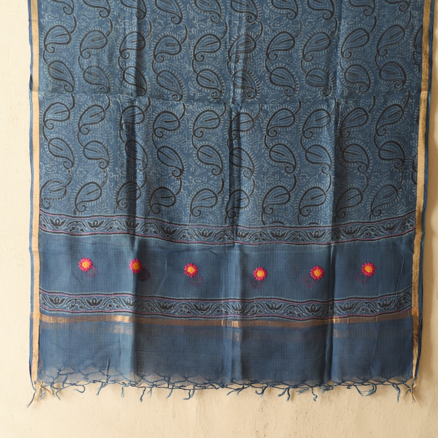 shop Block Printed Kota Cotton | Kota Doria Dupatta - Options - Yellow, Indigo, Green