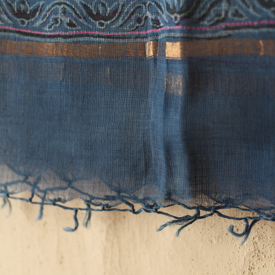 shop Block Printed Kota Cotton | Kota Doria Dupatta - Options - Yellow, Indigo, Green