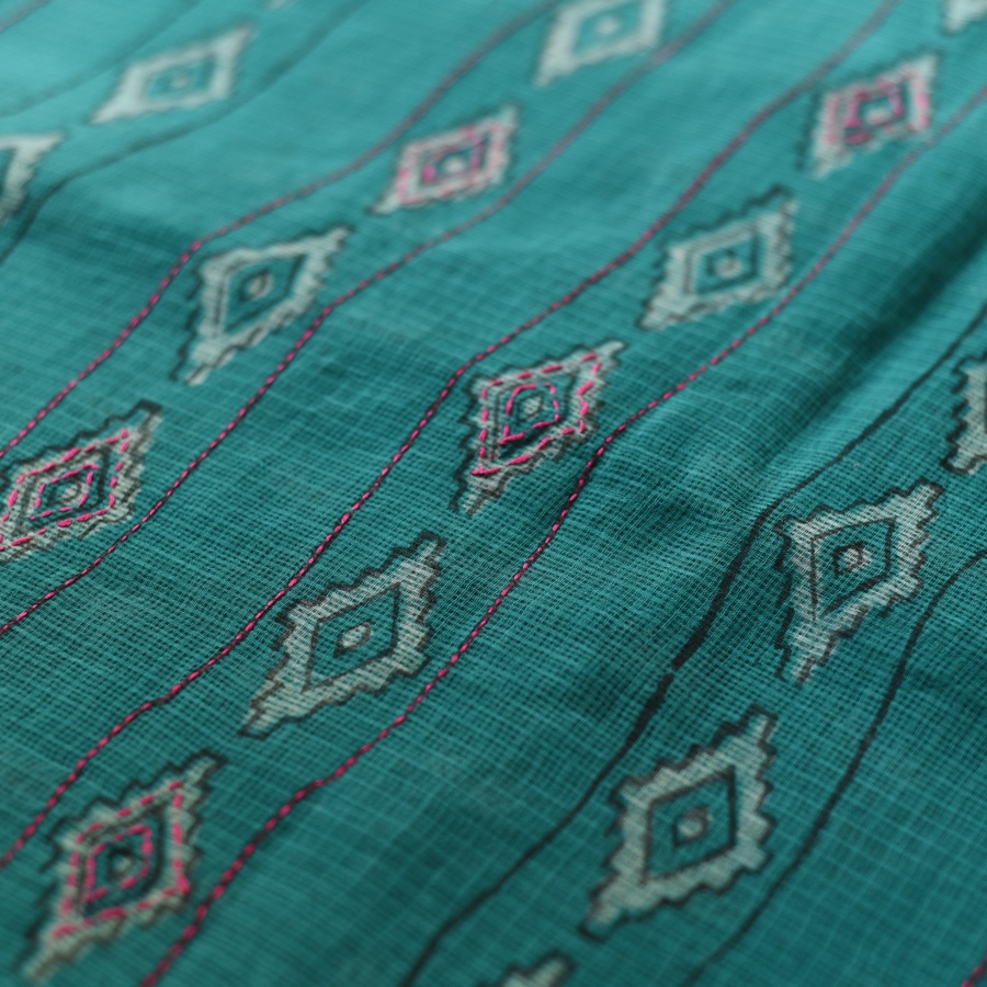 shop Block Printed Kota Cotton | Hand Embroidered Saree