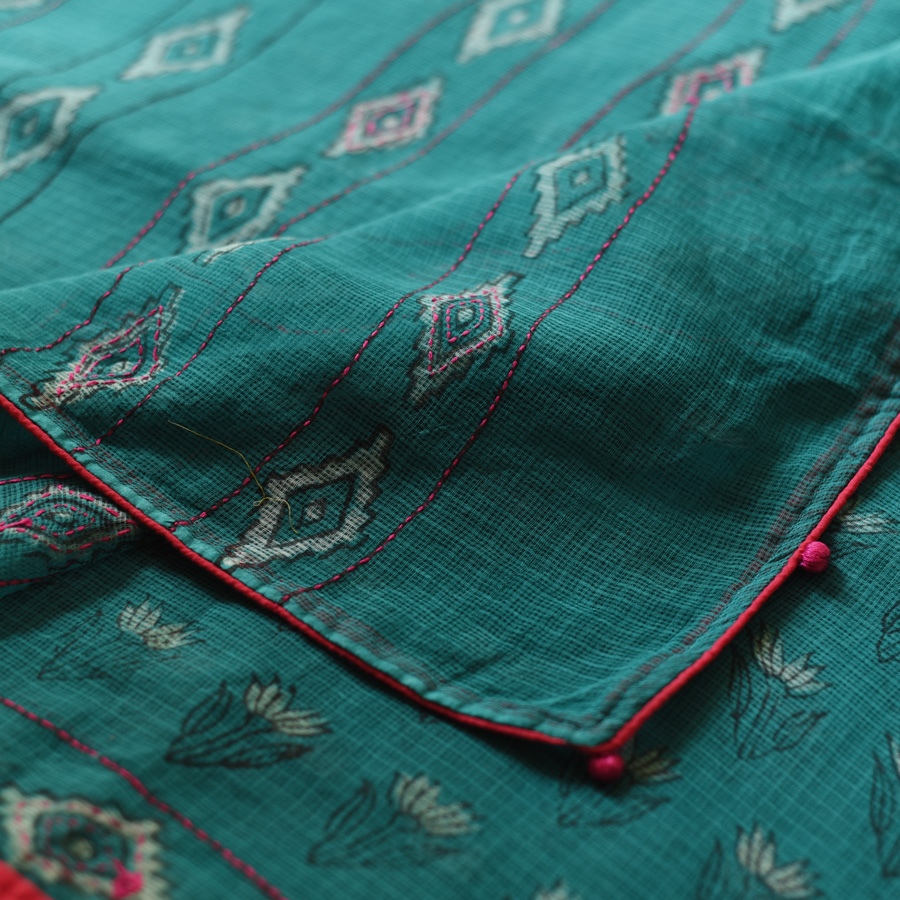 shop Block Printed Kota Cotton | Hand Embroidered Saree