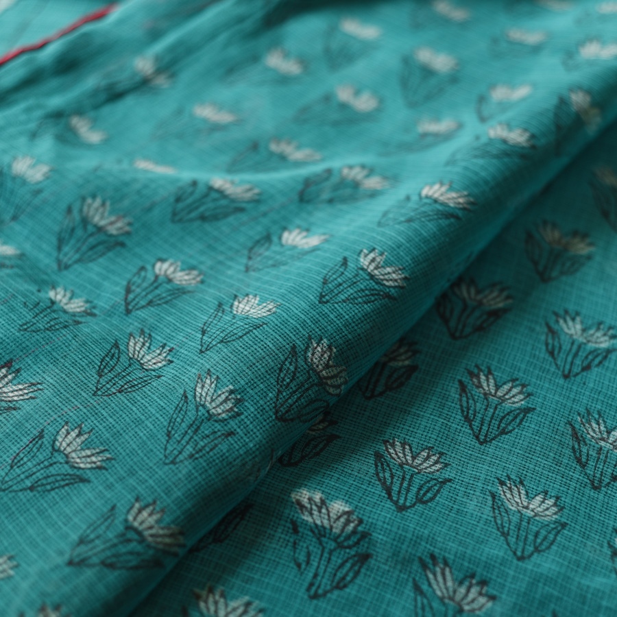 shop Block Printed Kota Cotton | Hand Embroidered Saree