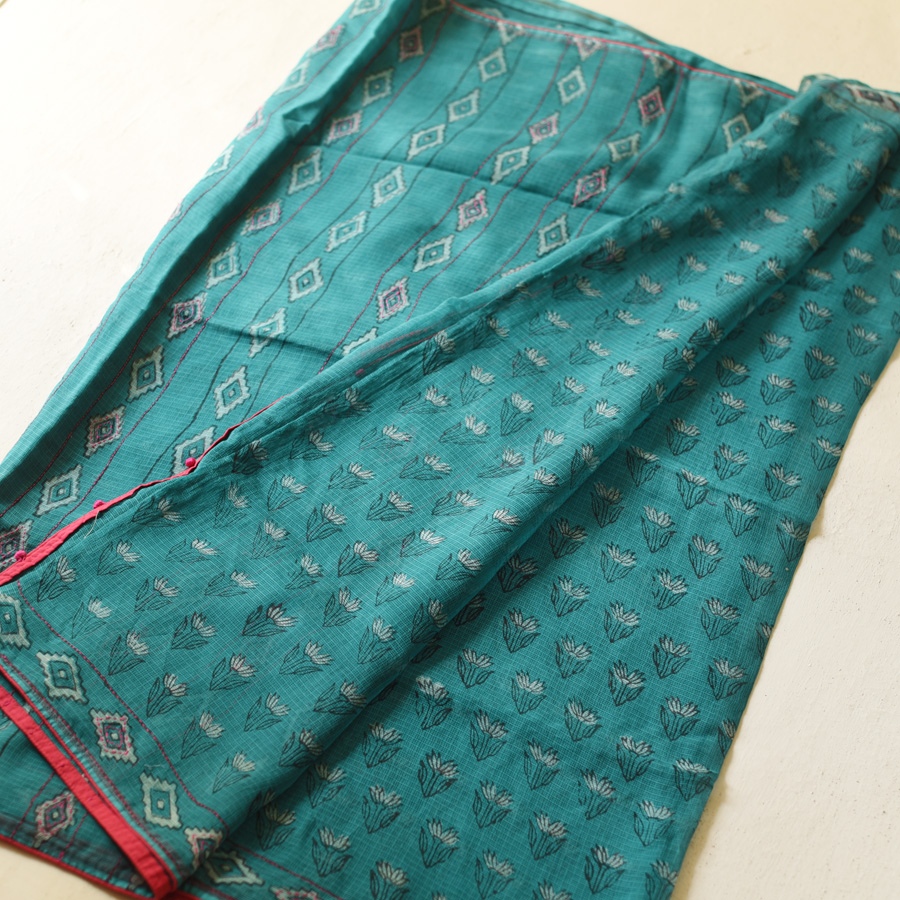 shop Block Printed Kota Cotton | Hand Embroidered Saree