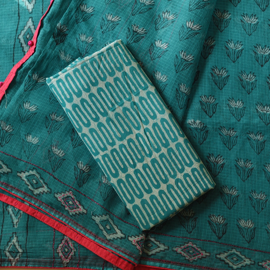 shop Block Printed Kota Cotton | Hand Embroidered Saree