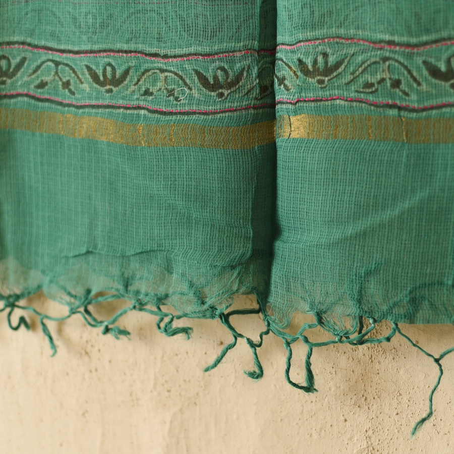 shop Block Printed Kota Cotton | Kota Doria Dupatta - Options - Yellow, Indigo, Green