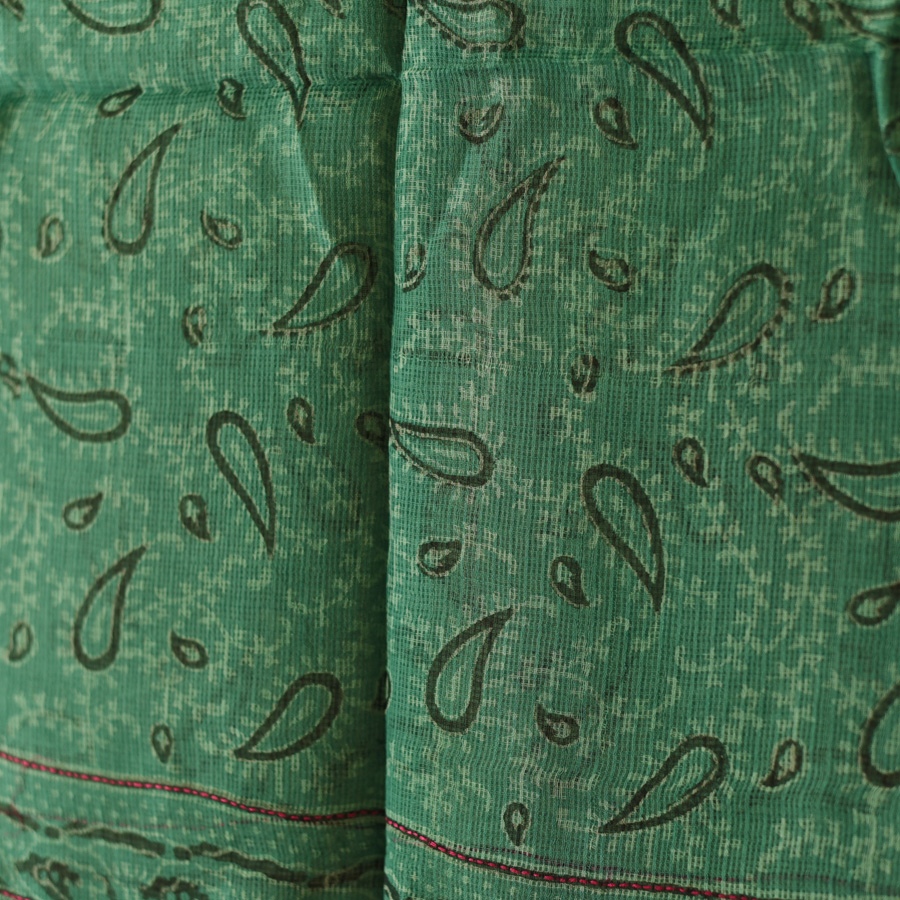 shop Block Printed - Kota Doria Green Dupatta 