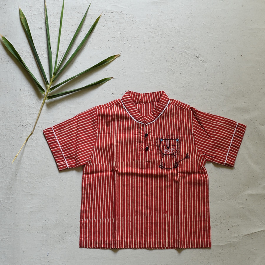 shop Pure Cotton Embroidered -Stripe Red Shirt