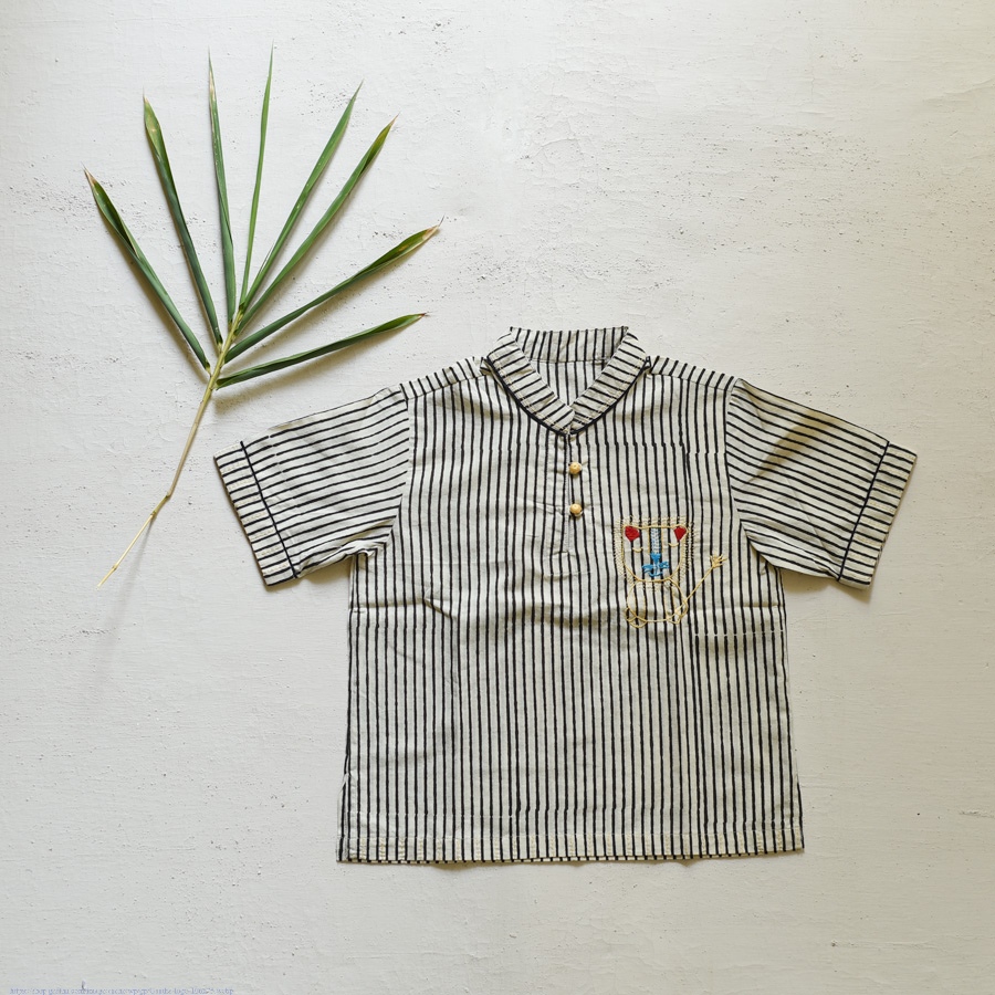 shop Pure Cotton Embroidered - Black Stripe Shirt