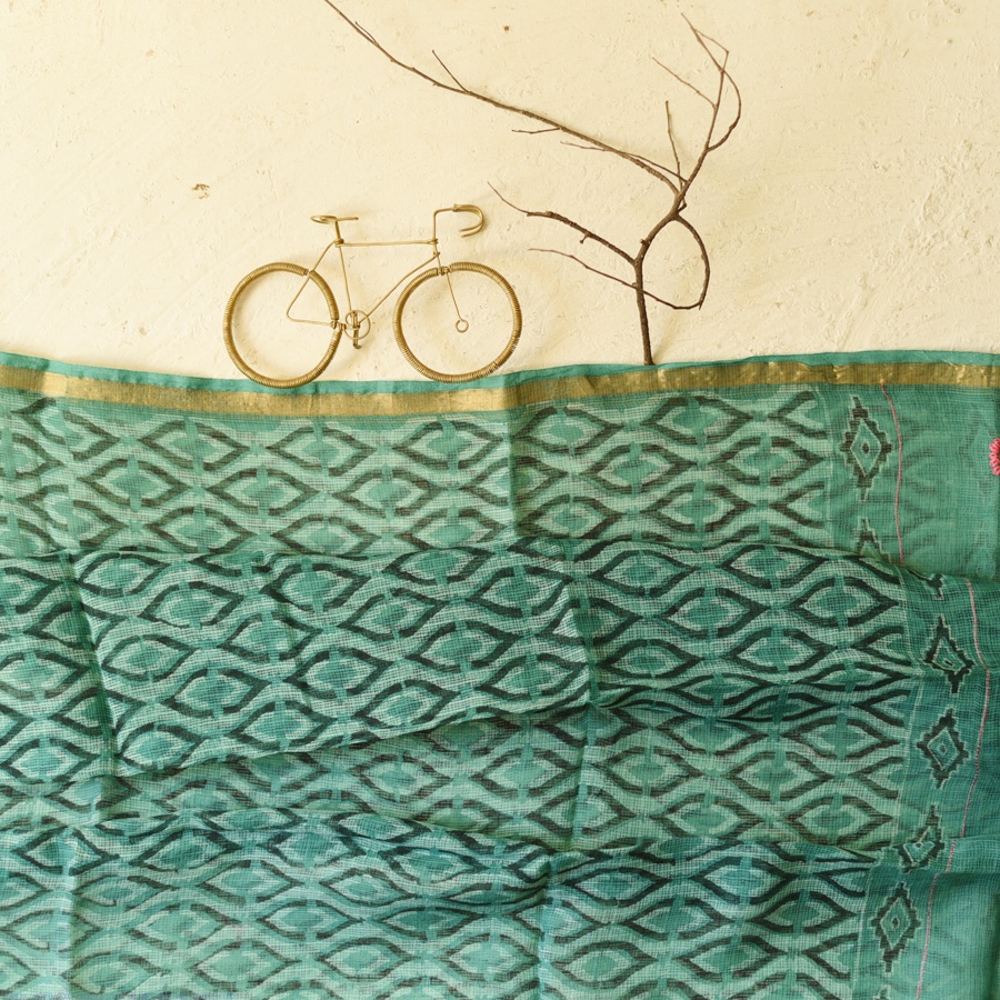 shop Block Printed - Kota Doria Cotton Dupatta 