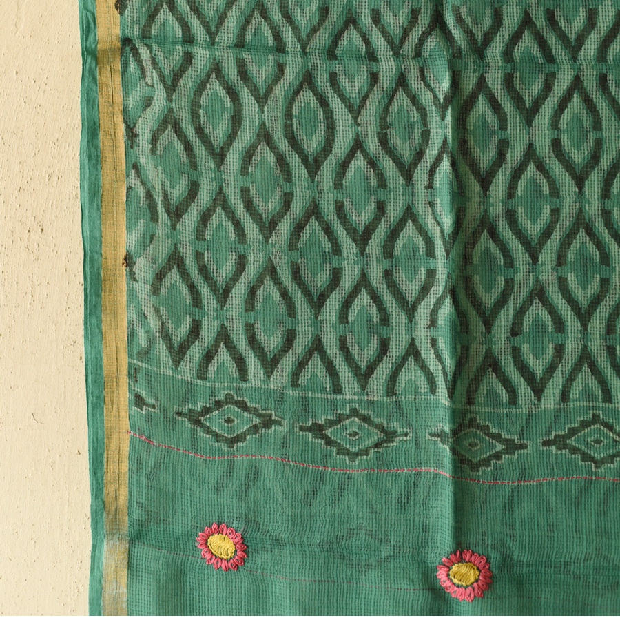 shop Block Printed - Kota Doria Cotton Dupatta 