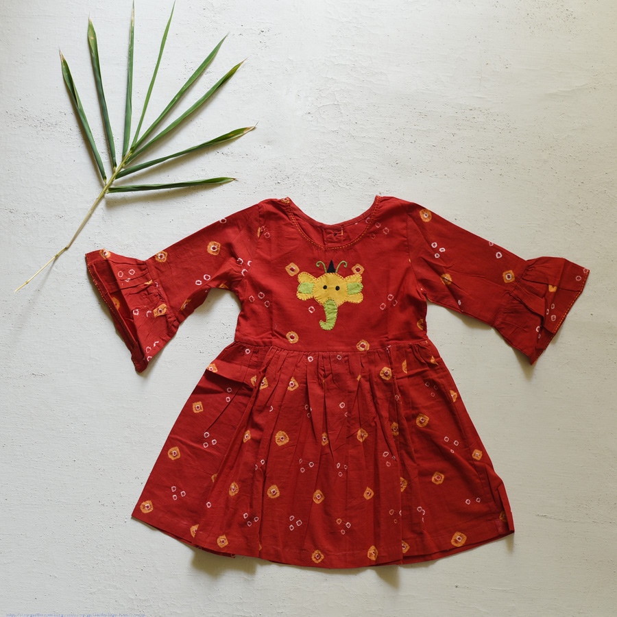 shop Pure Cotton Embroidered - Red Frock for Girls