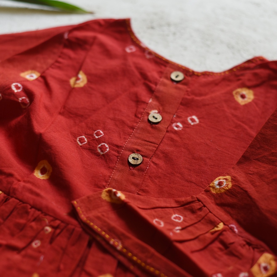 shop Pure Cotton Embroidered - Red Frock for Girls