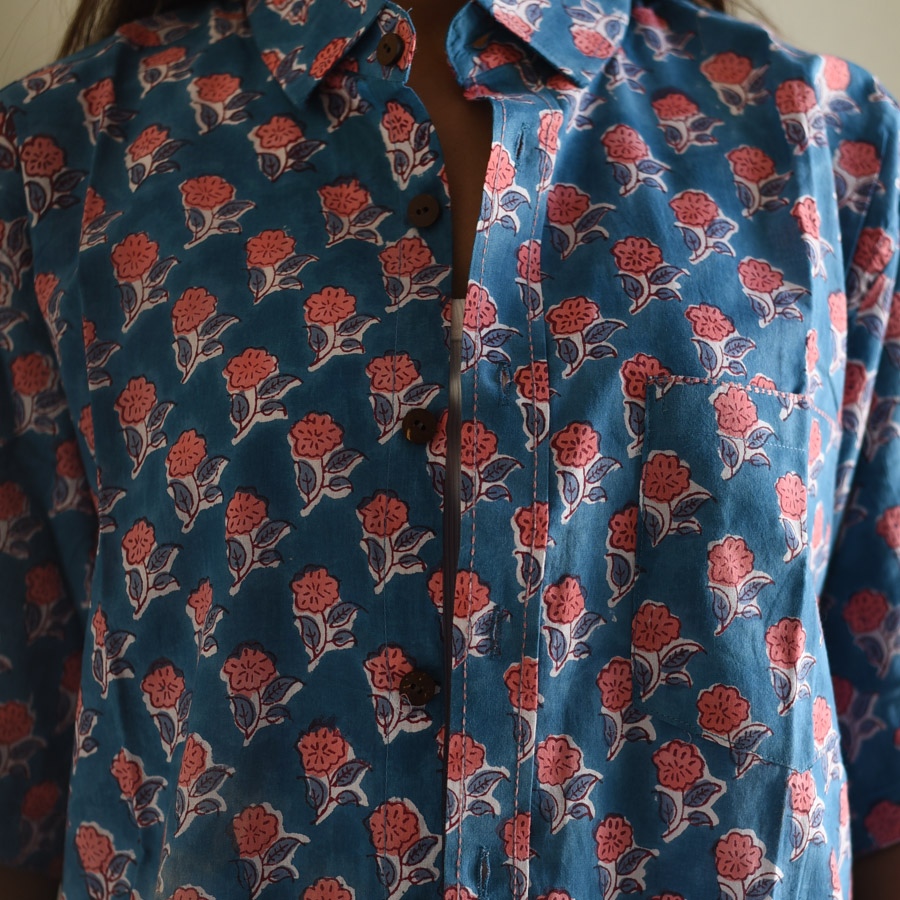 Shop block printed cotton shirt - Roses
