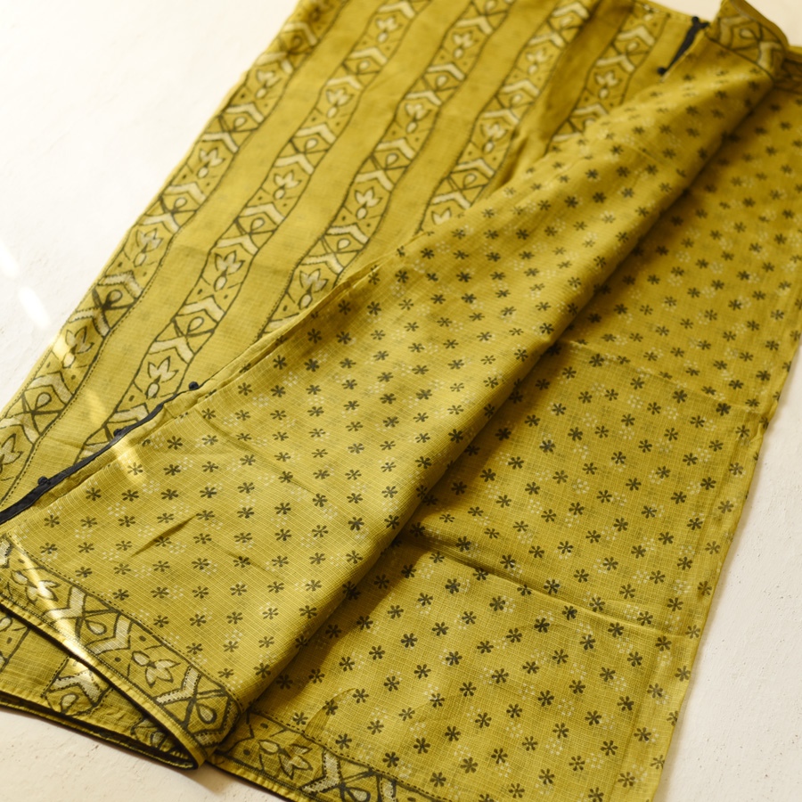 shop Block Printed Kota Cotton | Hand Embroidered Saree - Two options