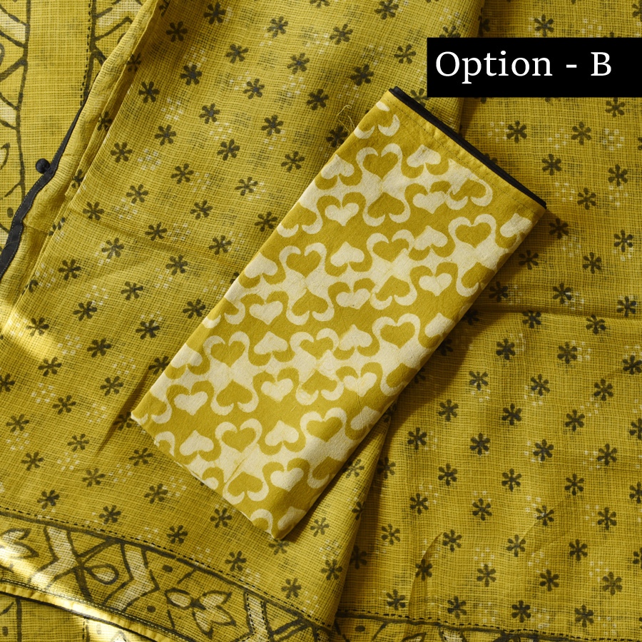 shop Block Printed Kota Cotton | Hand Embroidered Saree - Two options