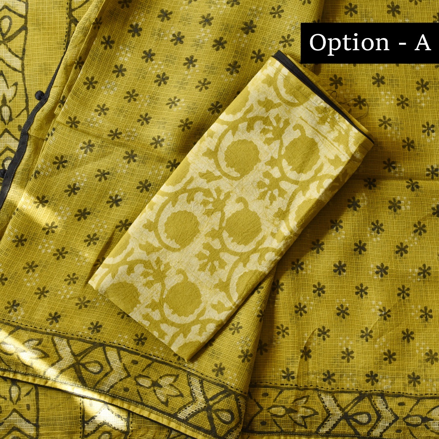 shop Block Printed Kota Cotton | Hand Embroidered Saree - Two options