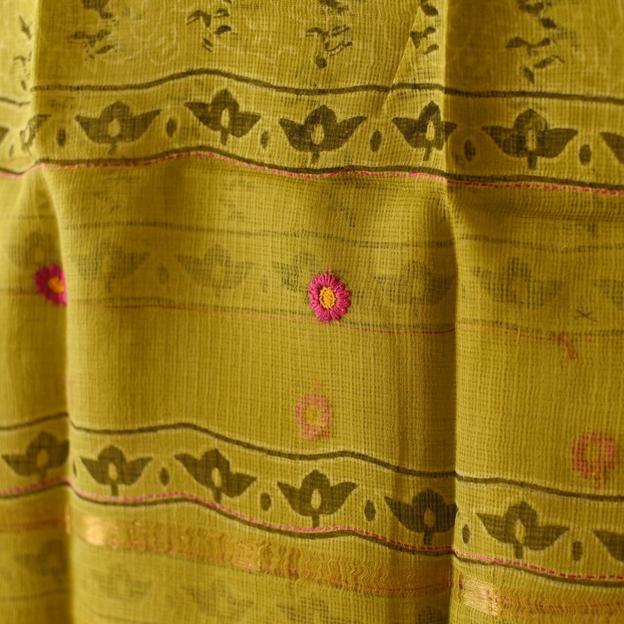 shop Block Printed - Handwoven Kota Doria Cotton Dupatta 