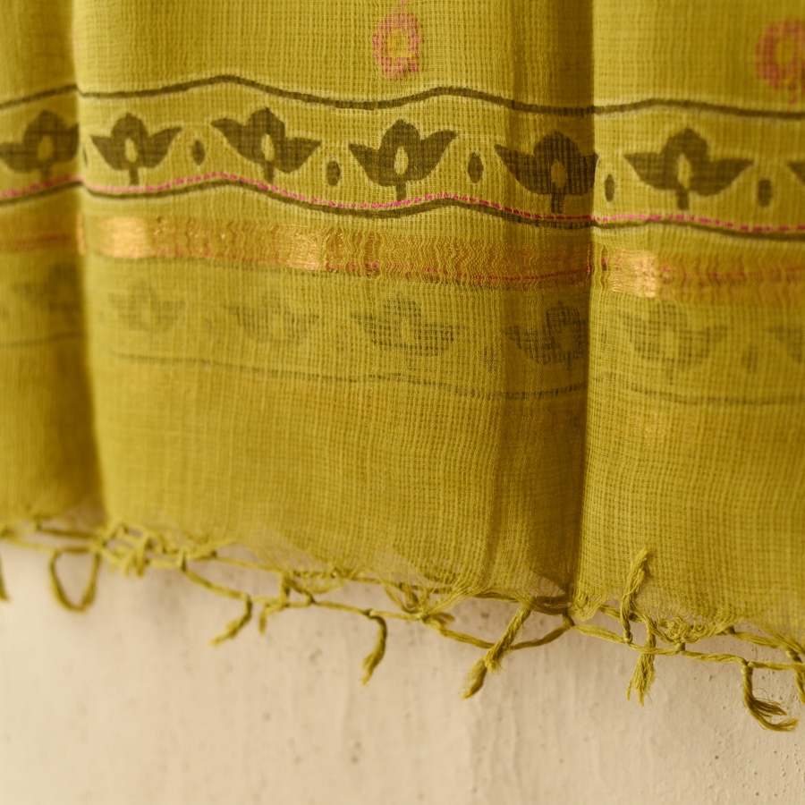 shop Block Printed - Handwoven Kota Doria Cotton Dupatta 