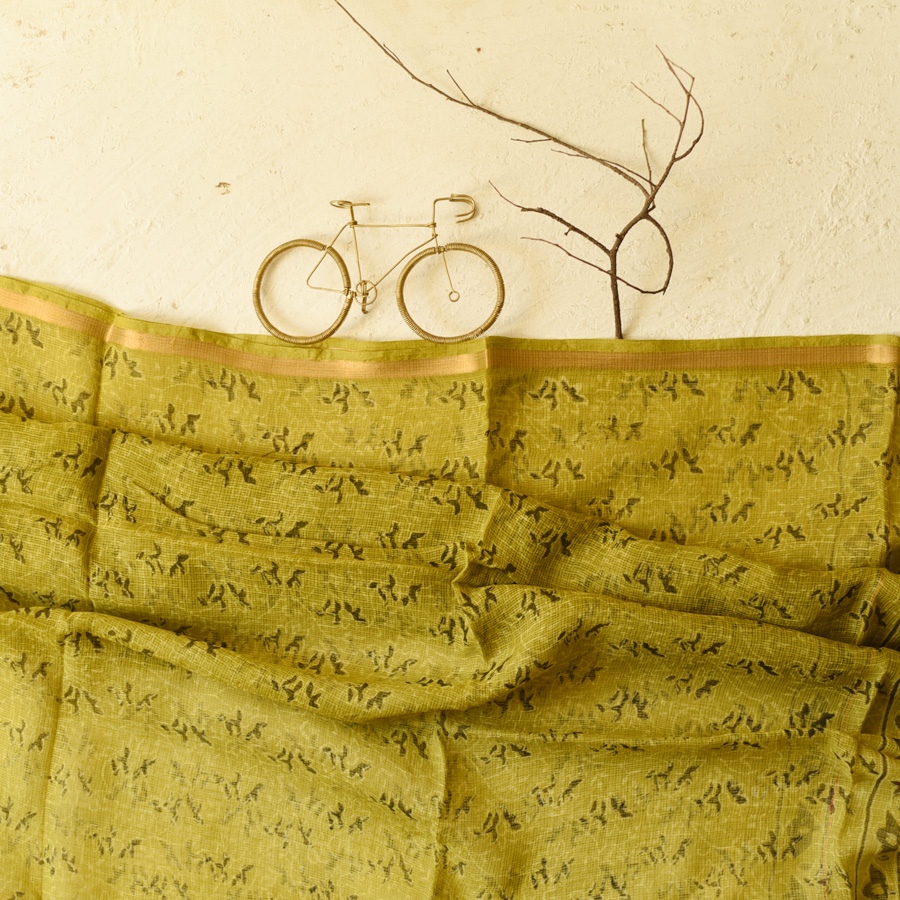 shop Block Printed - Handwoven Kota Doria Cotton Dupatta 