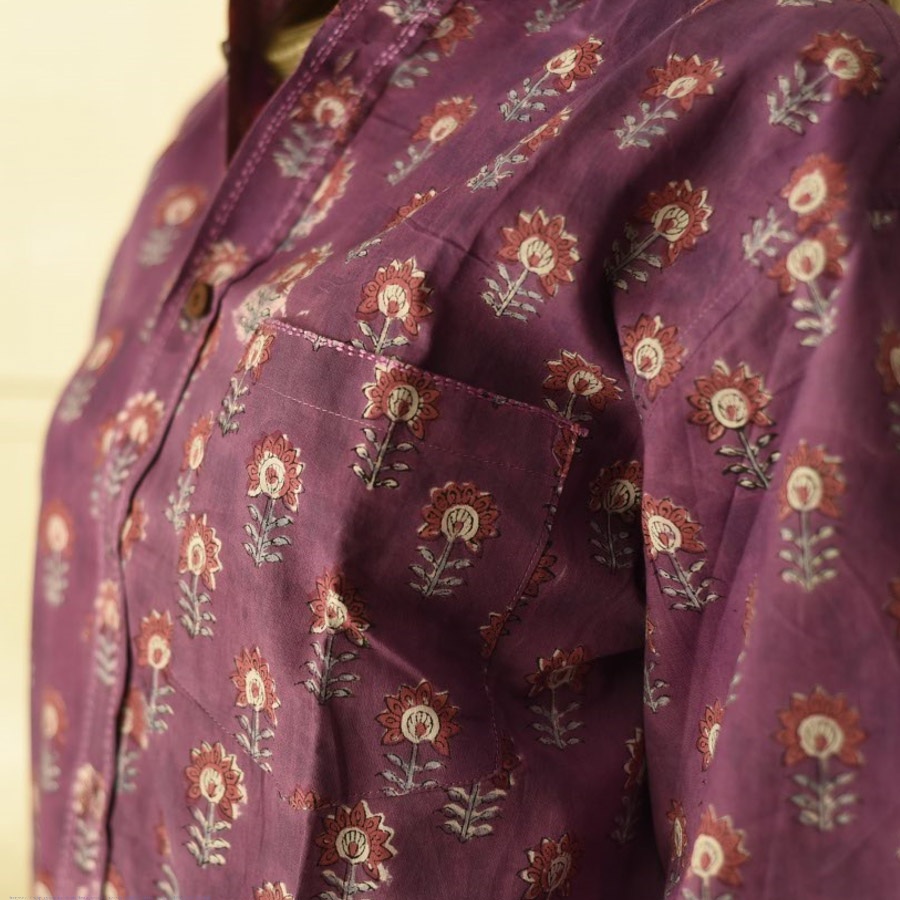 Shop block printed cotton Purple Shirt- 