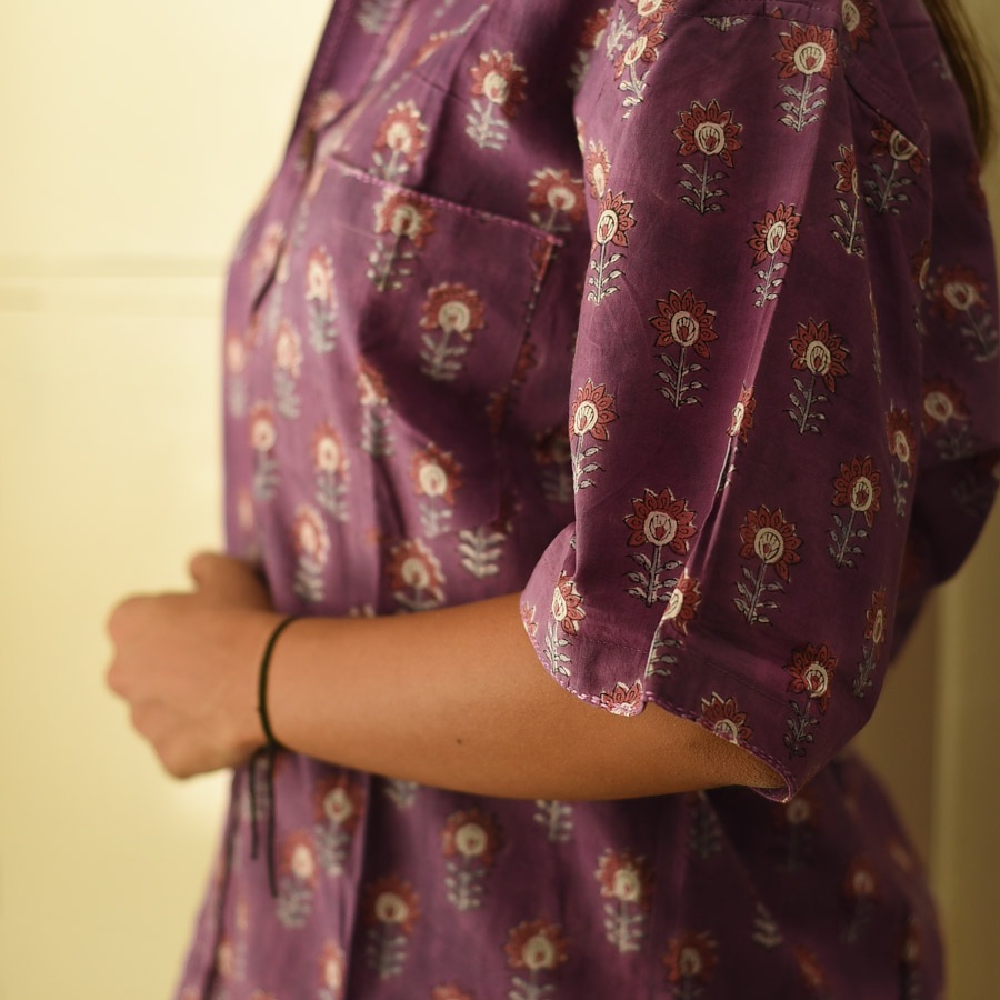 Shop block printed cotton Purple Shirt- 