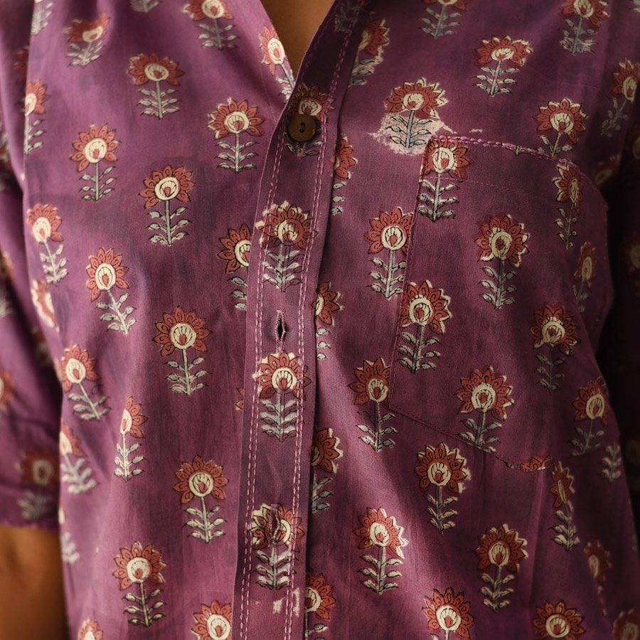 Shop block printed cotton Purple Shirt- 