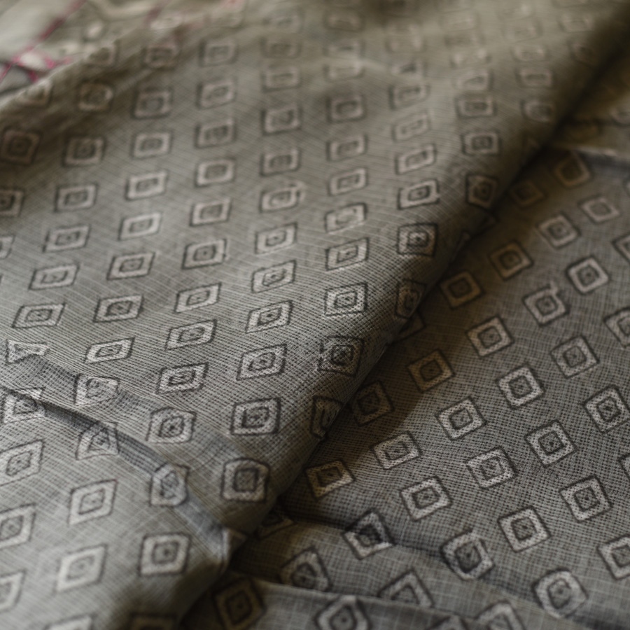 shop Block Printed Kota Cotton | Hand Embroidered grey Saree