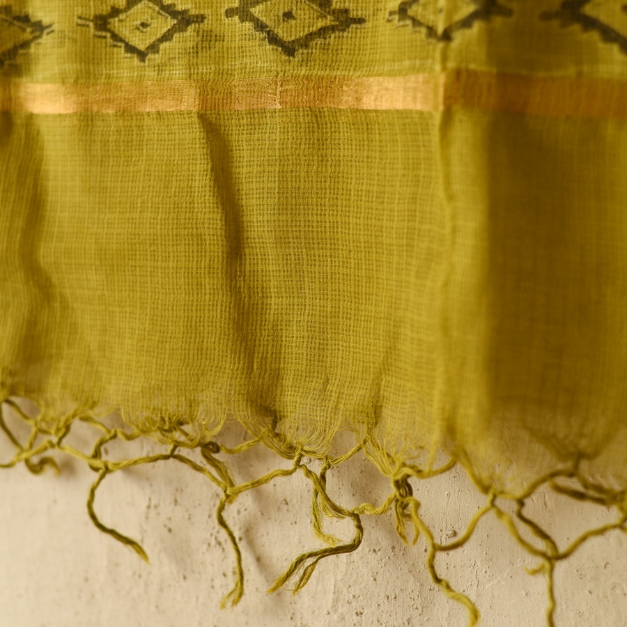 shop Block Printed Soft Kota Doria Cotton Dupatta - Yellow