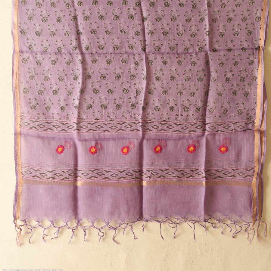 shop Block Printed Kota Doria Cotton Dupatta