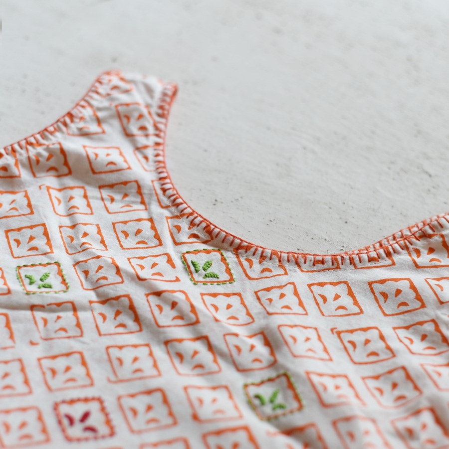 shop Pure Cotton Embroidered - Orange Printed Frock 