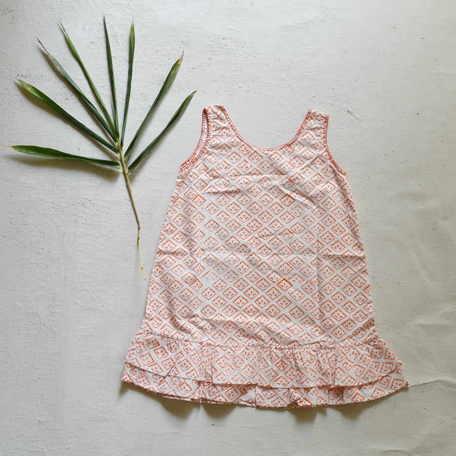 shop Pure Cotton Embroidered - Orange Printed Frock 