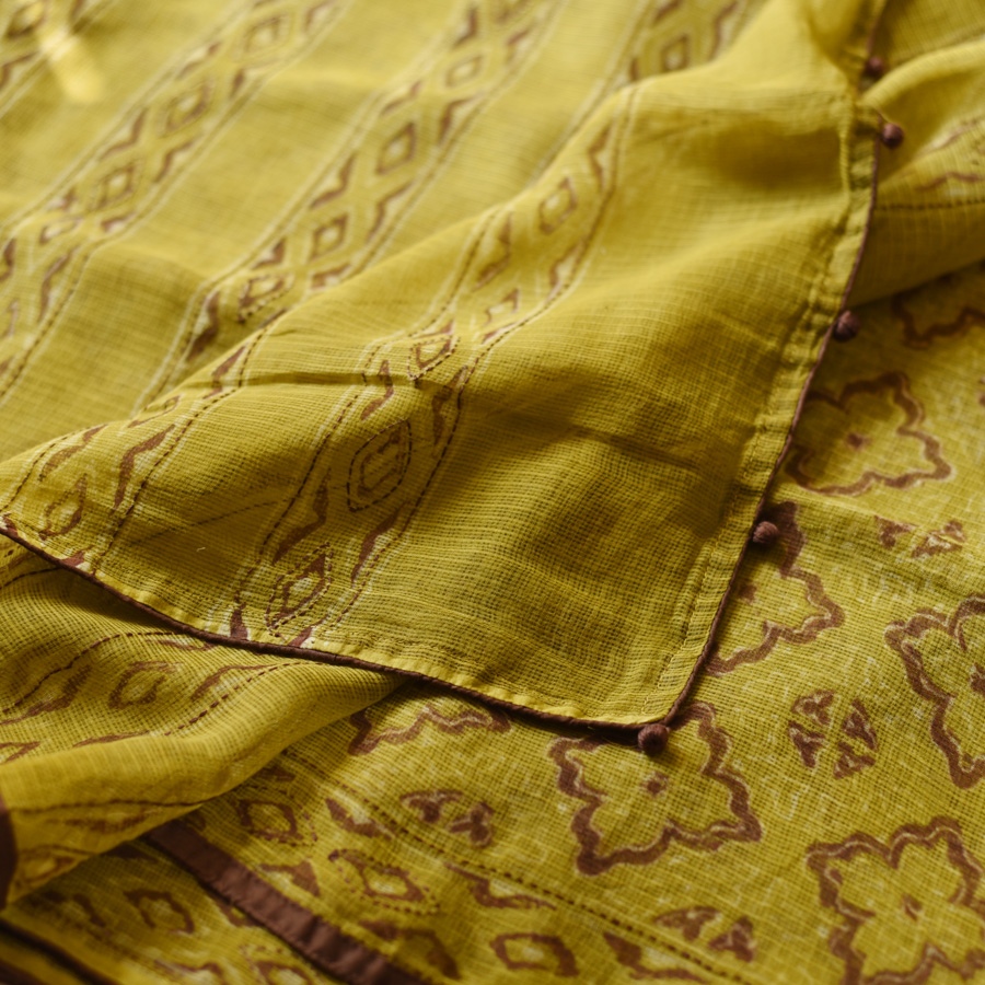shop Block Printed Kota Cotton | Hand Embroidered Saree With Blouse Piece