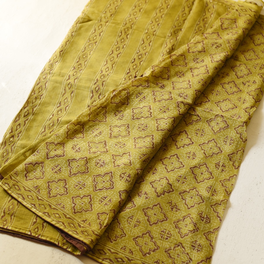 shop Block Printed Kota Cotton | Hand Embroidered Saree With Blouse Piece