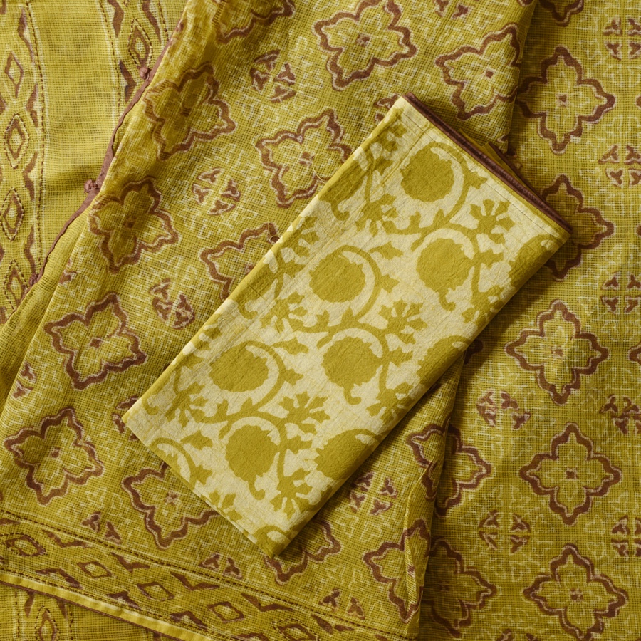 shop Block Printed Kota Cotton | Hand Embroidered Saree With Blouse Piece