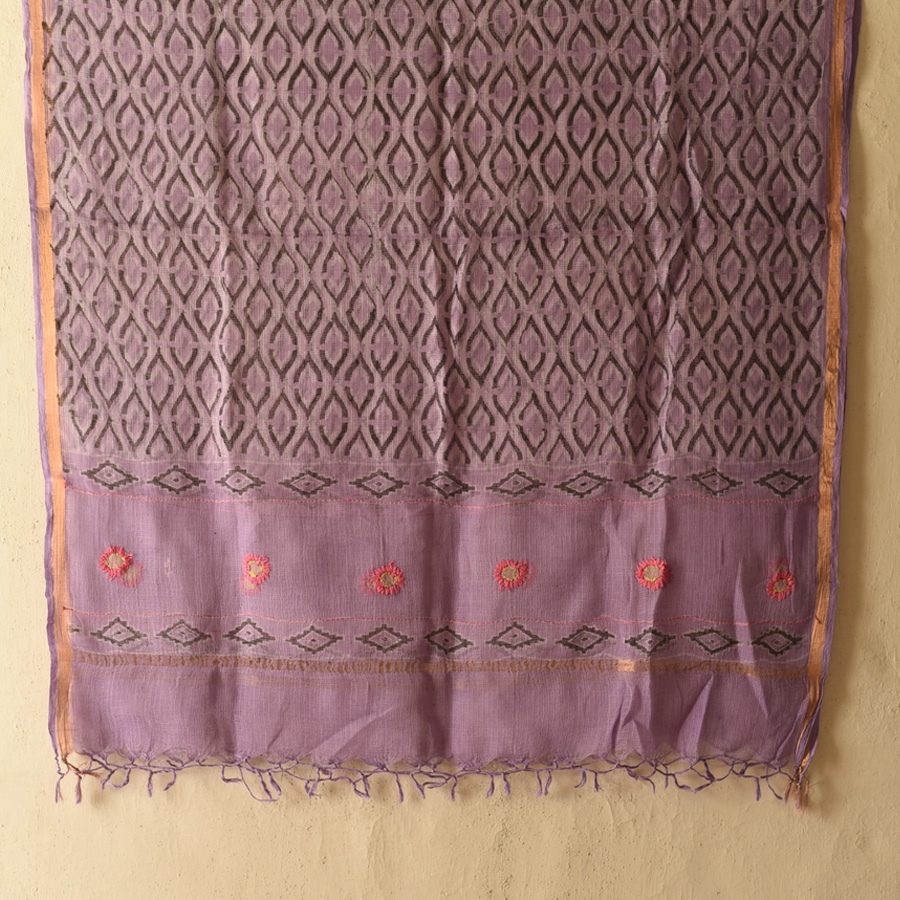 shop Block Printed - Kota Doria Purple Dupatta 