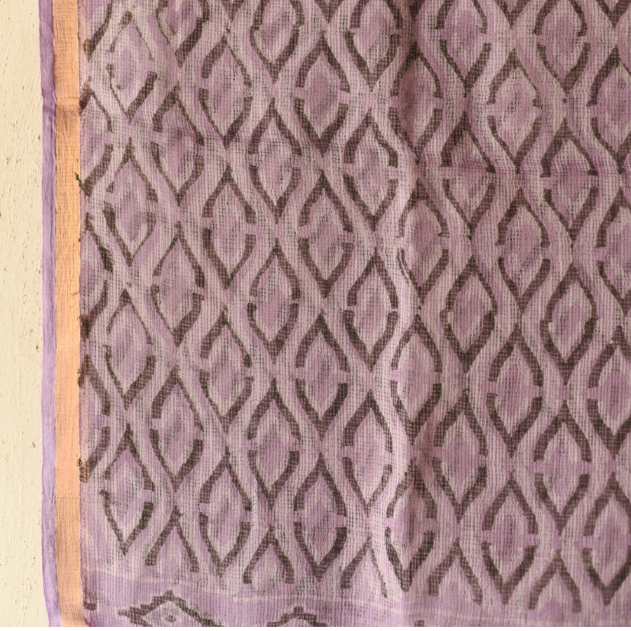 shop Block Printed - Kota Doria Purple Dupatta 