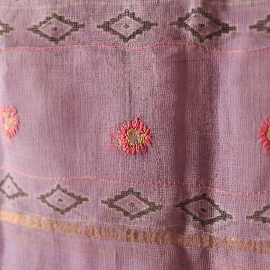 shop Block Printed - Kota Doria Purple Dupatta 