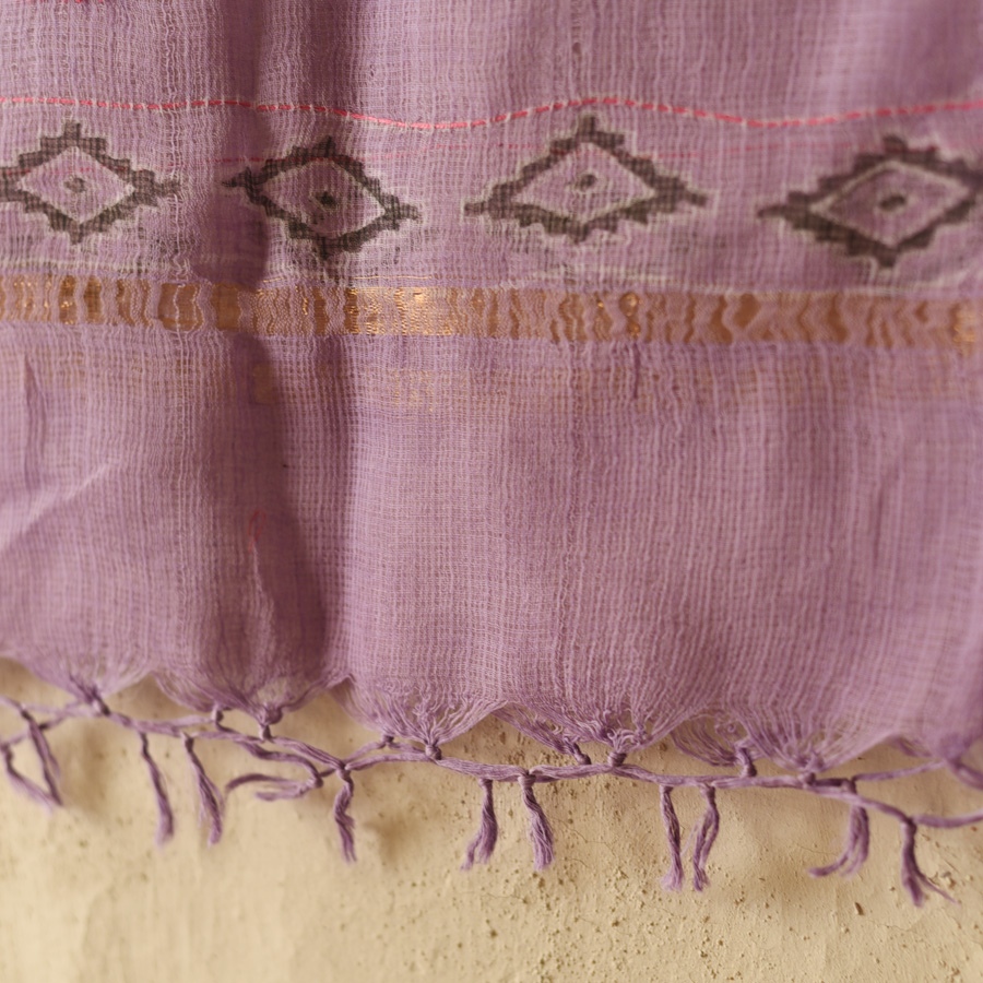 shop Block Printed - Kota Doria Purple Dupatta 