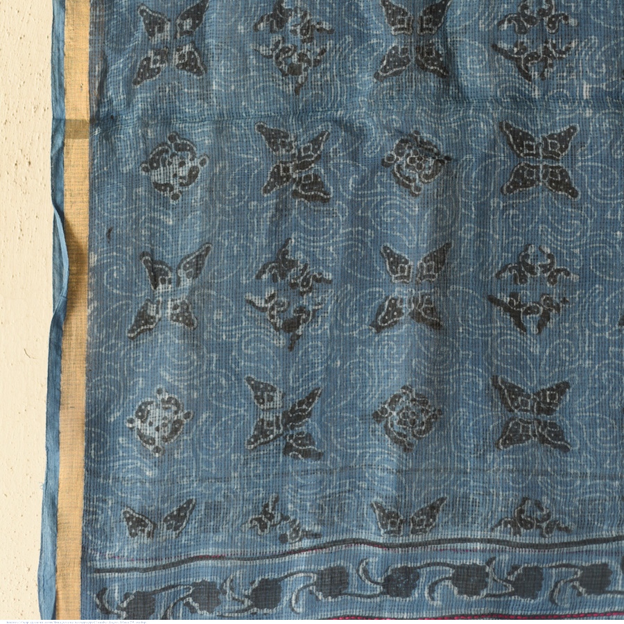 shop Block Printed - Handwoven Kota Doria Cotton Dupatta - Purple & Blue