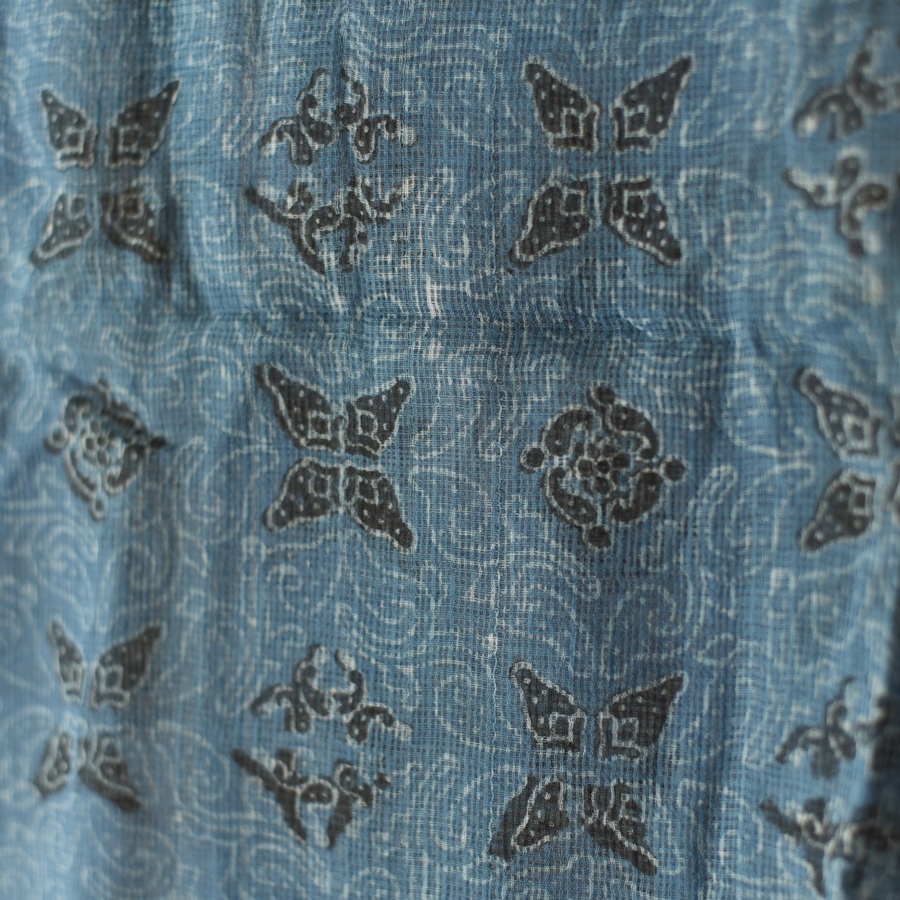 shop Block Printed - Handwoven Kota Doria Cotton Dupatta - Purple & Blue