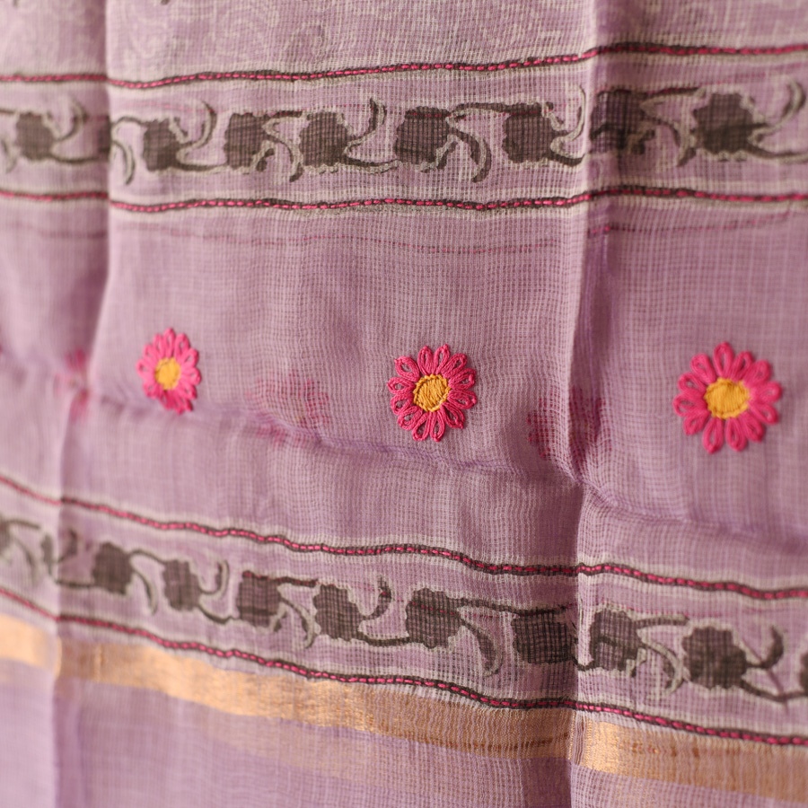 shop Block Printed - Handwoven Kota Doria Cotton Dupatta - Purple & Blue