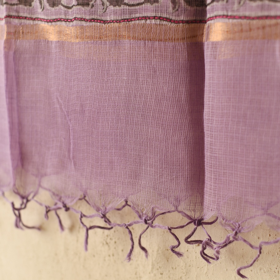 shop Block Printed - Handwoven Kota Doria Cotton Dupatta - Purple & Blue
